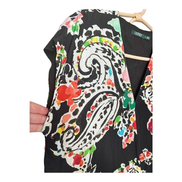 Ralph Lauren LRL Black Floral Inverted‎ Pleat VNeckline Knee Length Shift Dress - Picture 3 of 14